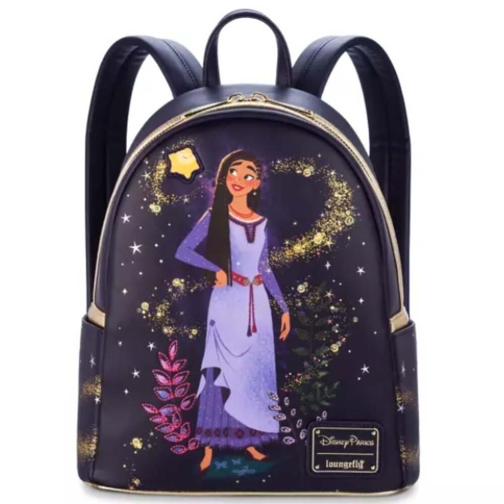 Loungefly Disney Wish Mini Backpack Disney Parks Asha and Star Purple & Gold - Picture 17 of 17